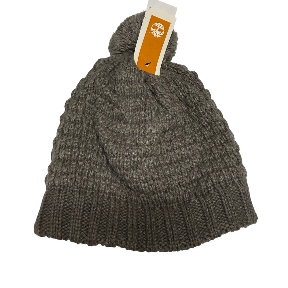 Timberland Tan Popcorn Knit Beanie Hat with Pom NEW Soft Lining